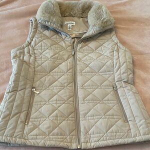 Calvin Klein Beige Quilted Vest with Faux Fur
